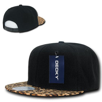 Wholesale Bulk Animal Pattern Snapback Flat Bill Hats - Decky 987 - Black/Leopard1