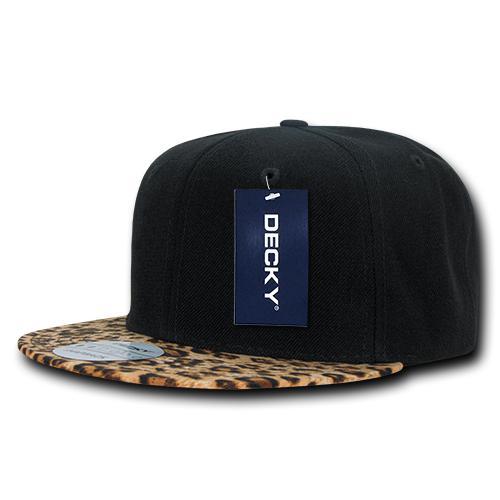 Wholesale Bulk Animal Pattern Snapback Flat Bill Hats - Decky 987 - Black/Leopard1