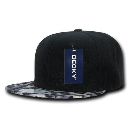 Wholesale Bulk Animal Pattern Snapback Flat Bill Hats - Decky 987 - Black/Leopard2