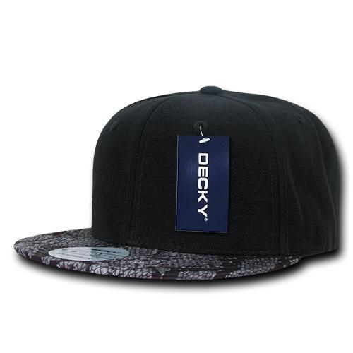 Wholesale Bulk Animal Pattern Snapback Flat Bill Hats - Decky 987 - Black/Snake1