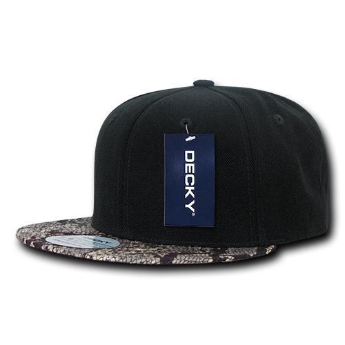 Wholesale Bulk Animal Pattern Snapback Flat Bill Hats - Decky 987 - Black/Snake2