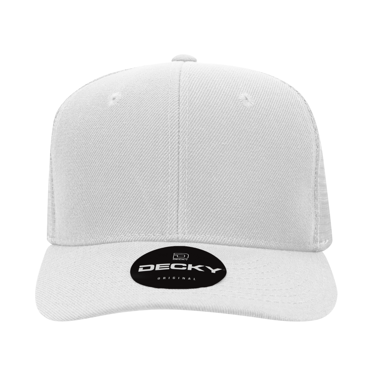DECKY 6-Panel Curve Bill Trucker Hat - Classic Snapback Cap, White
