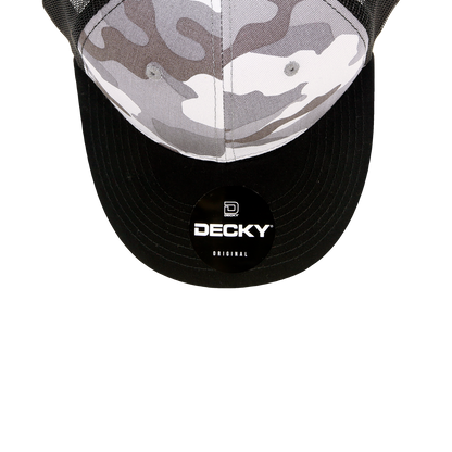 Custom Embroidered Decky 1054 - Camo Curve Bill Trucker Hat, 6 Panel Camo Trucker Cap