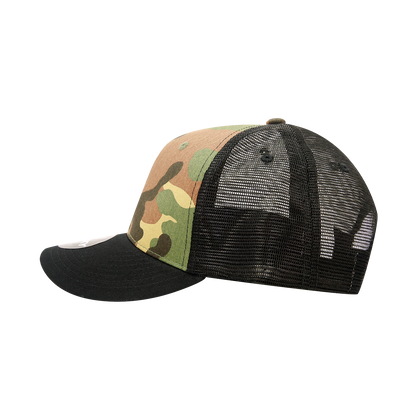 Custom Embroidered Decky 1054 - Camo Curve Bill Trucker Hat, 6 Panel Camo Trucker Cap