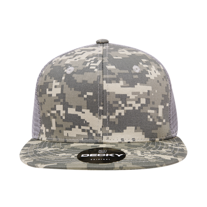 Custom Embroidered Decky 1055 - Camo Flat Bill Trucker Hat, Camouflage 6 Panel Trucker Cap