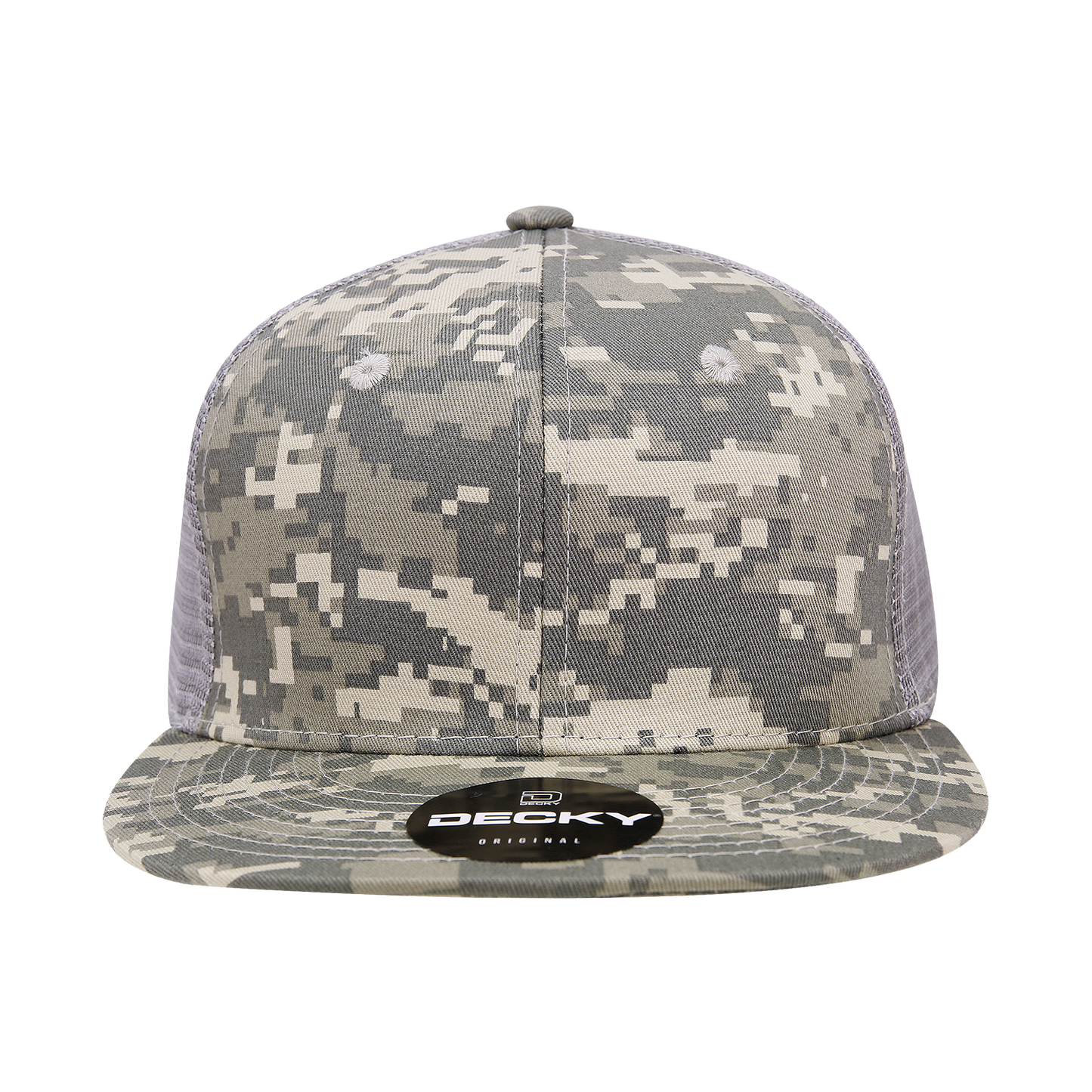 Decky 1055 Camo Flat Bill Trucker Hat, Camouflage 6 Panel Trucker Cap - Blank