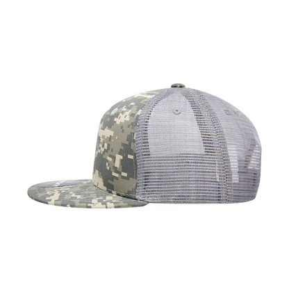 Decky 1055 Camo Flat Bill Trucker Hat, Camouflage 6 Panel Trucker Cap - Blank