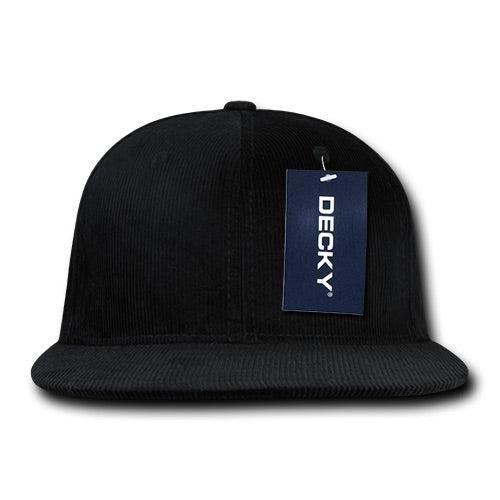 Decky 1076 Corduroy Snapback Hat, Panel Flat Bill Cap Blank