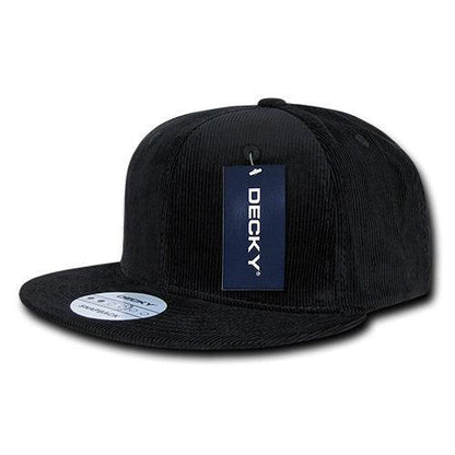 Decky 1076 Corduroy Snapback Hat, 6 Panel Flat Bill Cap - Blank