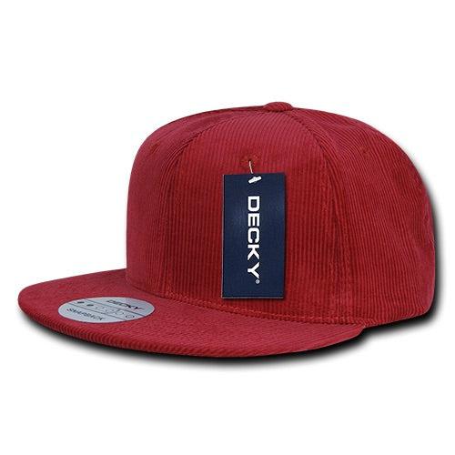 Decky 1076 Corduroy Snapback Hat, 6 Panel Flat Bill Cap - Blank