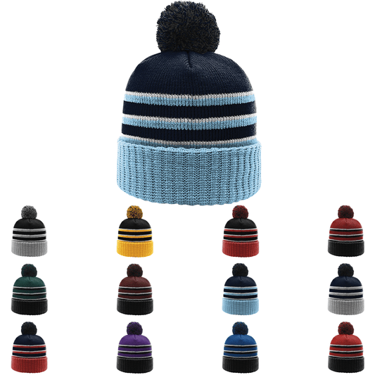Custom Embroidered Richardson 134 Striped Knit Beanie with Cuff & Pom - Star Hats & Embroidery