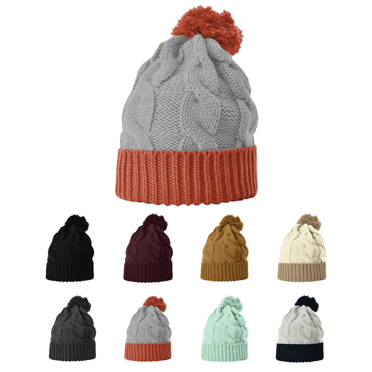 Richardson 141 Chunk Twist Knit Beanie with Cuff & Pom - Blank