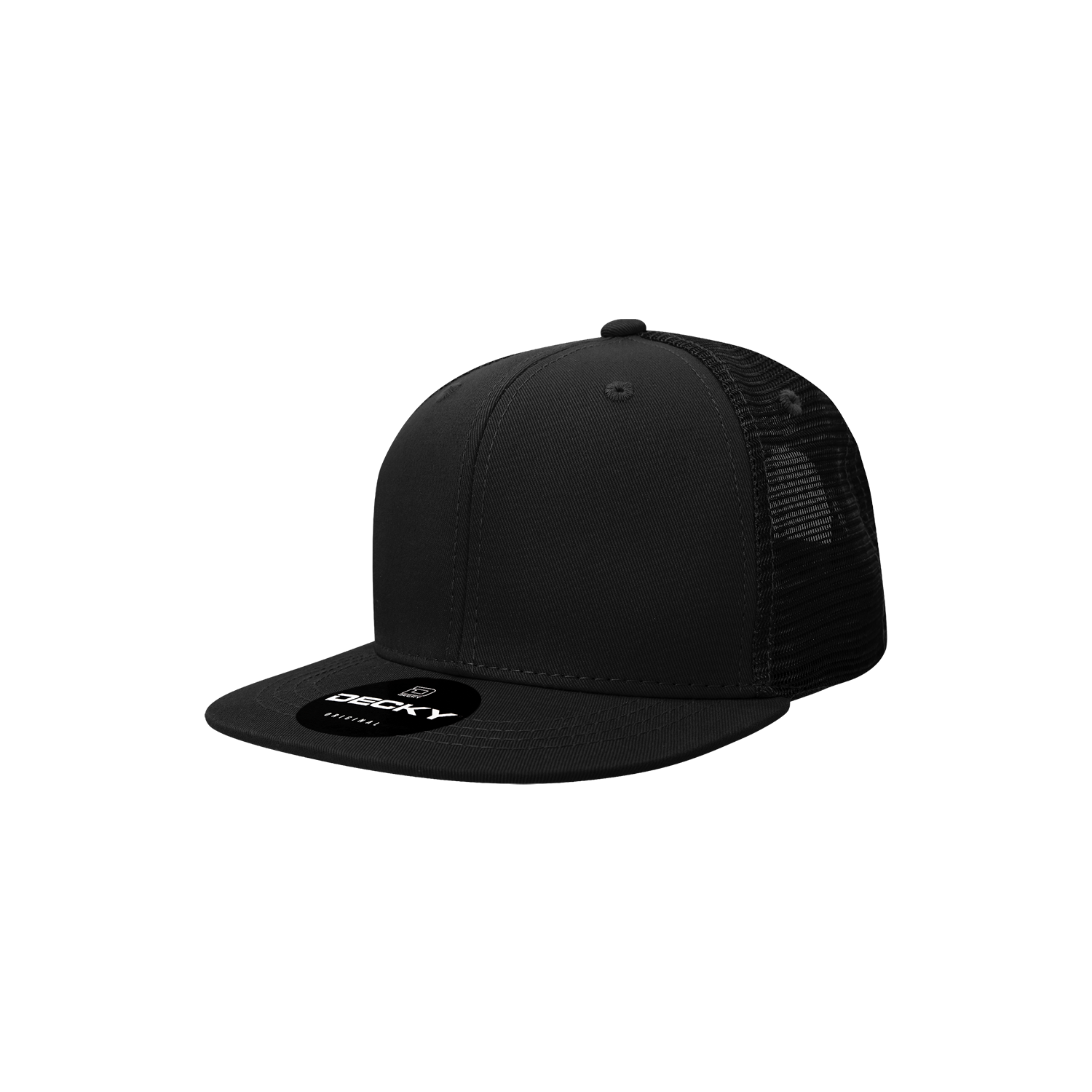 Decky 5010 - Kids Youth Trucker Hat, Flat Bill Snapback Cap, Black