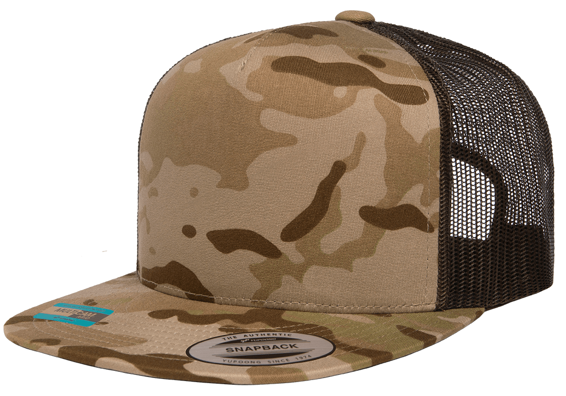 Yupoong 6006MC MultiCam Camo Trucker Snapback Hat Flat Bill Camouflage, YP Classics - Blank