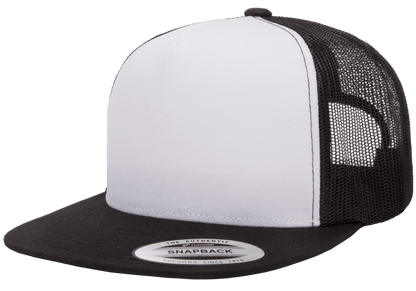 Yupoong 6006W Trucker Snapback Hat Flat Bill, White Front, YP Classics 6006 - Blank