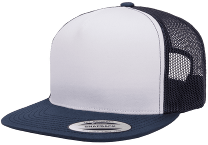 Yupoong 6006W Trucker Snapback Hat Flat Bill, White Front, YP Classics 6006 - Blank
