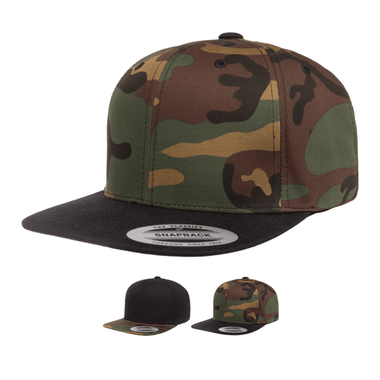 Yupoong 6089TC Camo Snapback Hat Flat Bill, 2-Tone Camouflage, YP Classics - Blank