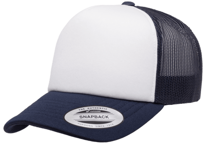 Custom Embroidered Yupoong 6320W Curved Foam Trucker Hat, White Front