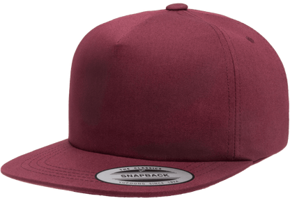 Yupoong 6502 Unstructured 5-Panel Snapback Hat Flat Bill Cap, YP Classics - Blank