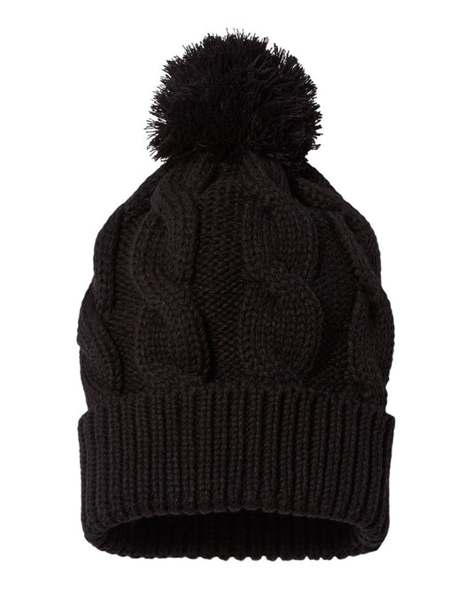 Custom Embroidered Richardson 141 Chunk Twist Knit Beanie with Cuff & Pom