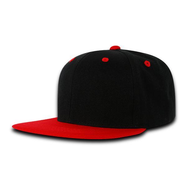 Wholesale Bulk Blank Kids' Youth Flat Bill Snapback Hats - Decky 7011 - Black/Red