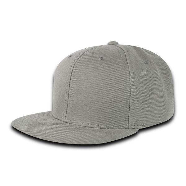 Wholesale Bulk Blank Kids' Youth Flat Bill Snapback Hats - Decky 7011 - Grey