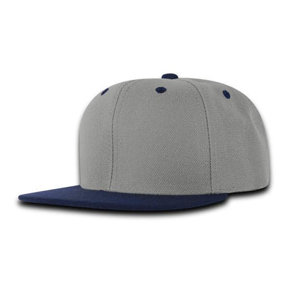 Wholesale Bulk Blank Kids' Youth Flat Bill Snapback Hats - Decky 7011 - Grey/Navy