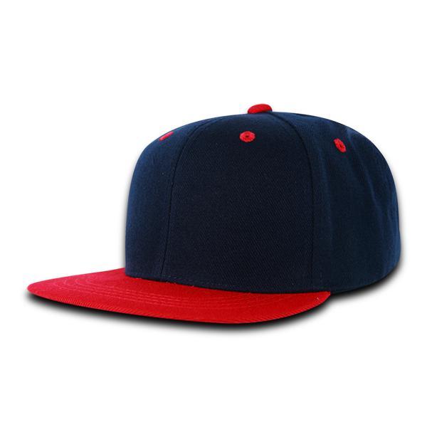 Wholesale Bulk Blank Kids' Youth Flat Bill Snapback Hats - Decky 7011 - Navy/Red