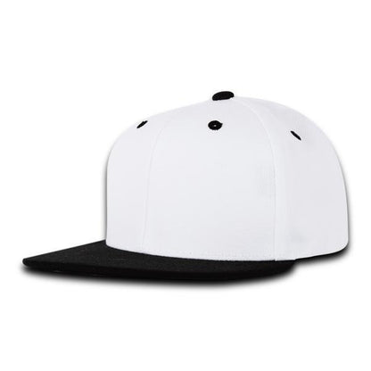 Wholesale Bulk Blank Kids' Youth Flat Bill Snapback Hats - Decky 7011 - White/Black